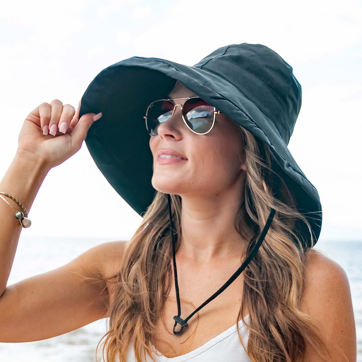 100% Polyester Lined Foldable Drawstring Cargo Wide Brim Sun Hat with Wire Brim | One Size