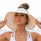 100% Breathable Straw Foldable Bow Stripe Adjustable Velcro Sun Visor | One Size