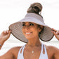 100% Breathable Straw Foldable Bow Stripe Adjustable Velcro Sun Visor | One Size