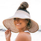 100% Breathable Straw Foldable Bow Stripe Adjustable Velcro Sun Visor | One Size