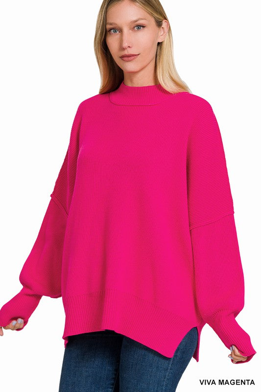 Zenana Side Slit Oversized Sweater
