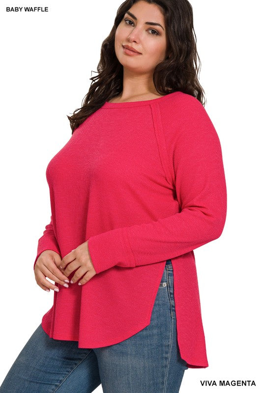 Zenana Plus Size Melange Baby Waffle Long Sleeve Top