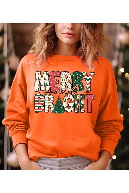 Merry and Bright Christmas Fleece Graphic Tee Sweatshirt