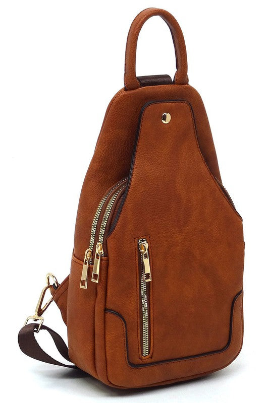 Faux Vegan Leather Sling Backpack with Adjustable Shoulder Strap