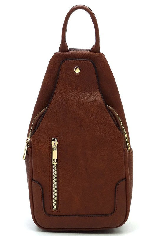 Faux Vegan Leather Sling Backpack with Adjustable Shoulder Strap