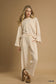 Umgee women's cream drawstring wide leg pants polyester size s-l with long-sleeve top