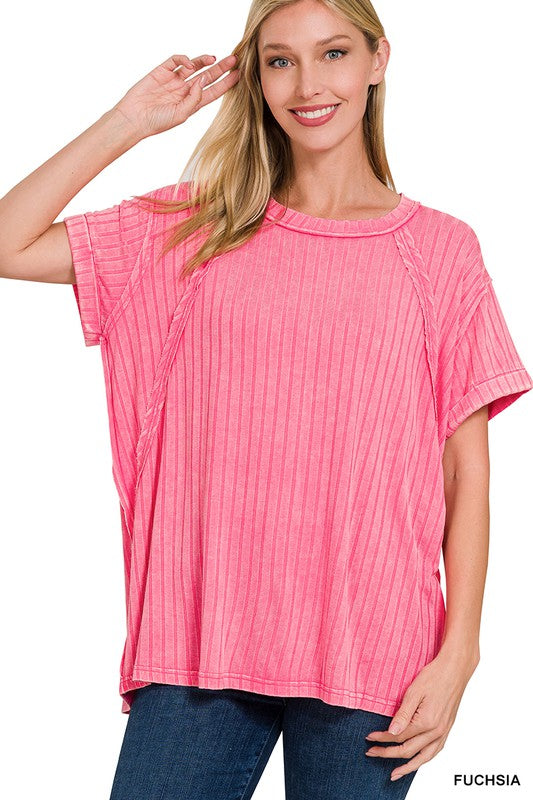 Zenana Women’s Ribbed Raglan Dolman Sleeve Boat-Neck Top Rayon Spandex Size S/M L/XL