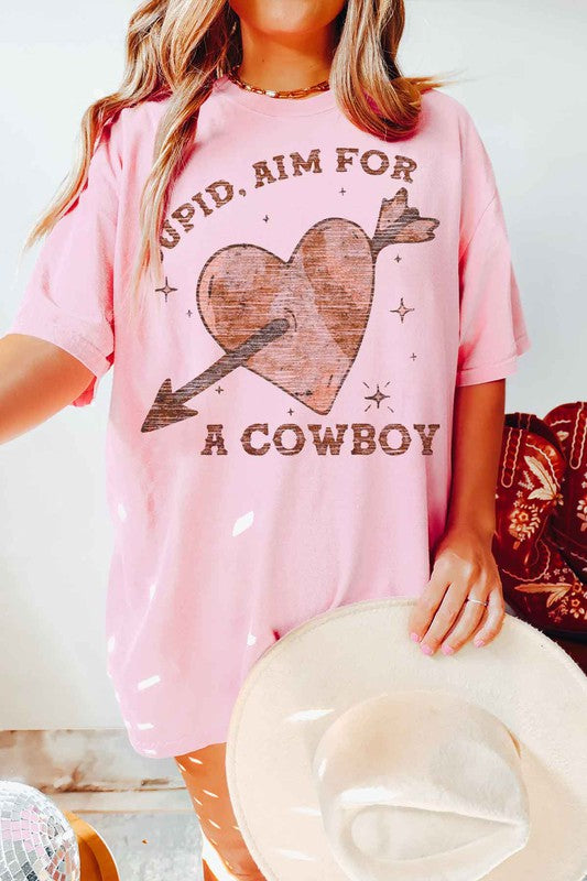 Cupid Aim For A Cowboy Valentines Short Sleeve Graphic Tee