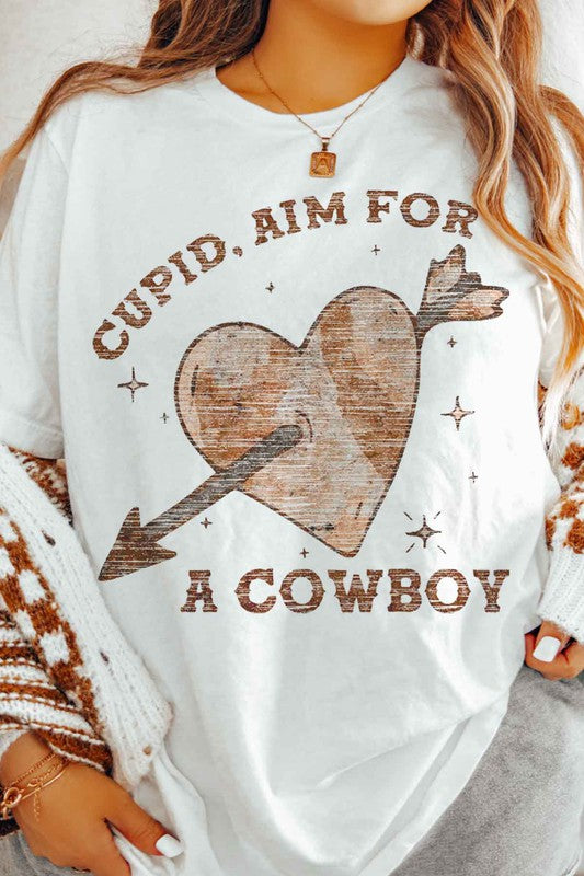 Cupid Aim For A Cowboy Valentines Short Sleeve Graphic Tee