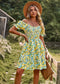Women's Women’s Floral Wrap V-Neck Midi Dress Short Sleeve Polyamide Size S-XL