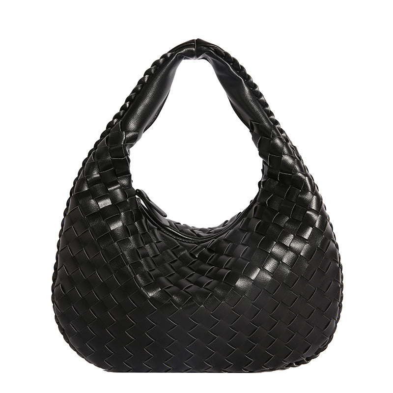 Paige Butter-Soft Woven Vegan PU Leather Handbag with Interior Divider & Multiple Pockets | Bone, Black, Cognac
