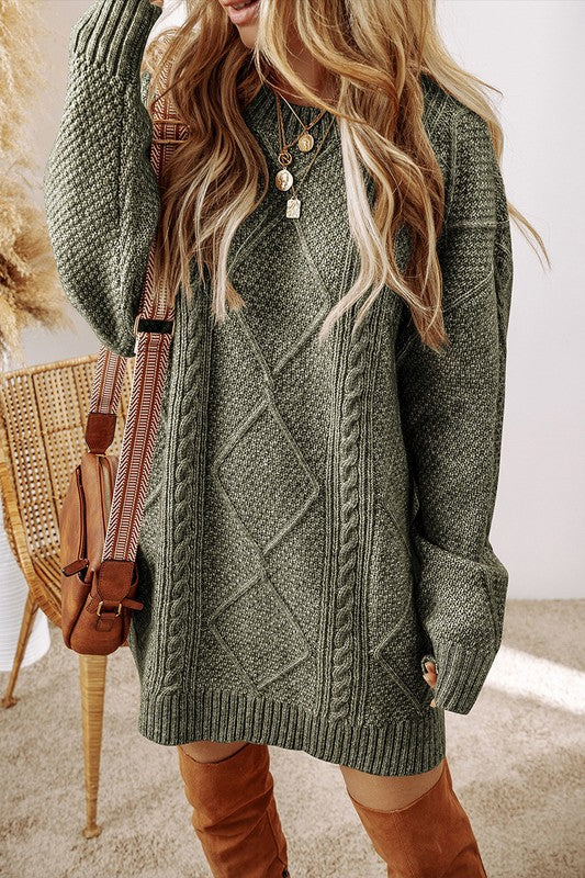 Ynique Knit Drop Shoulder Sweater Dress | Cable Knit Polyester Loose Fit Women's S-3XL Blueberi Boutique Ynique Knit Drop Shoulder Sweater Dress | Cable Knit Polyester Loose Fit Women's S-3XL Blueberi Boutique