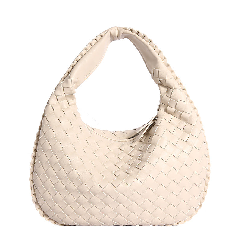 Paige Butter-Soft Woven Vegan PU Leather Handbag with Interior Divider & Multiple Pockets | Bone, Black, Cognac
