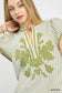 Umgee V-Neck Olive Stripe Top with lace trim, floral embroidery