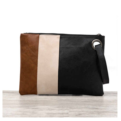 Soft Vegan PU Leather 100% Polyester Lined Color Block Grommet Wristlet Clutch | 12" x 8"