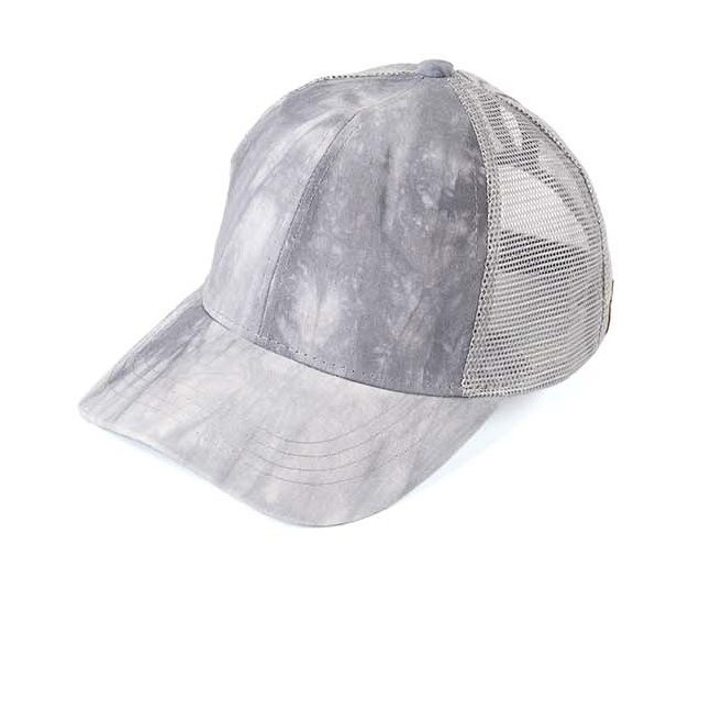 C.C® Cotton Twill Front Mesh Nylon Back Tie Dye Ponytail Messy Bun Ball Cap | One Size Teen–Adult