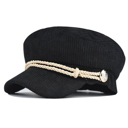 50% Cotton 50% Polyester Corduroy Gold Coin Detail Newsboy Cap | One Size Teen–Adult