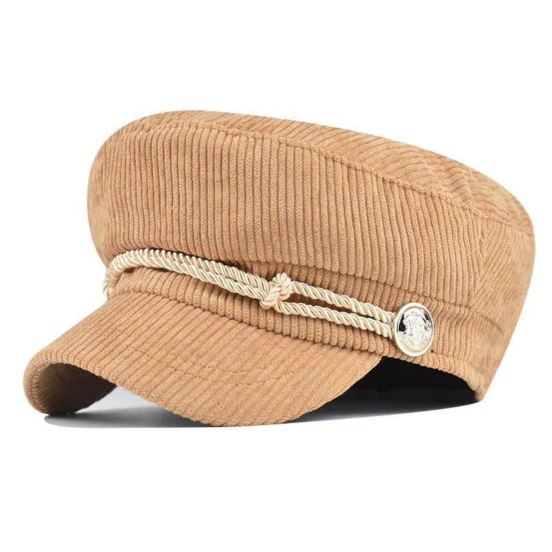 50% Cotton 50% Polyester Corduroy Gold Coin Detail Newsboy Cap | One Size Teen–Adult