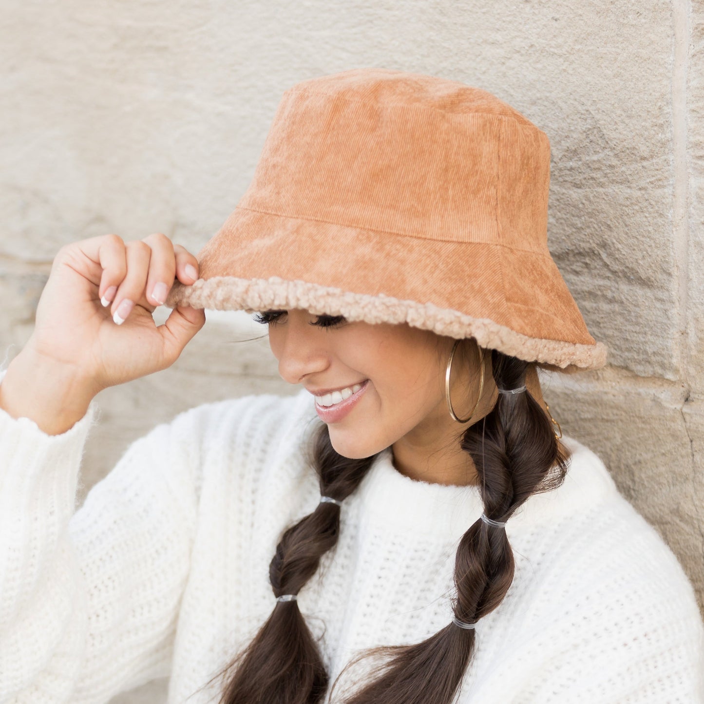 100% Soft Polyester Reversible Boucle Sherpa & Corduroy Bucket Hat | One Size