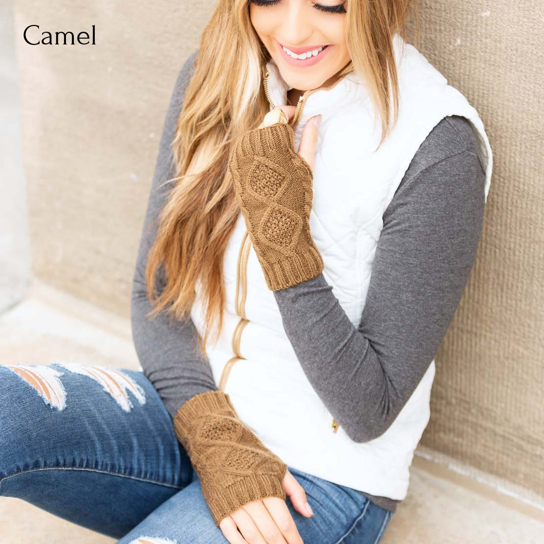 100% Soft Acrylic Diamond Cable Knit Fingerless Thumb Opening Hand Warmers | 7.5" | One Size