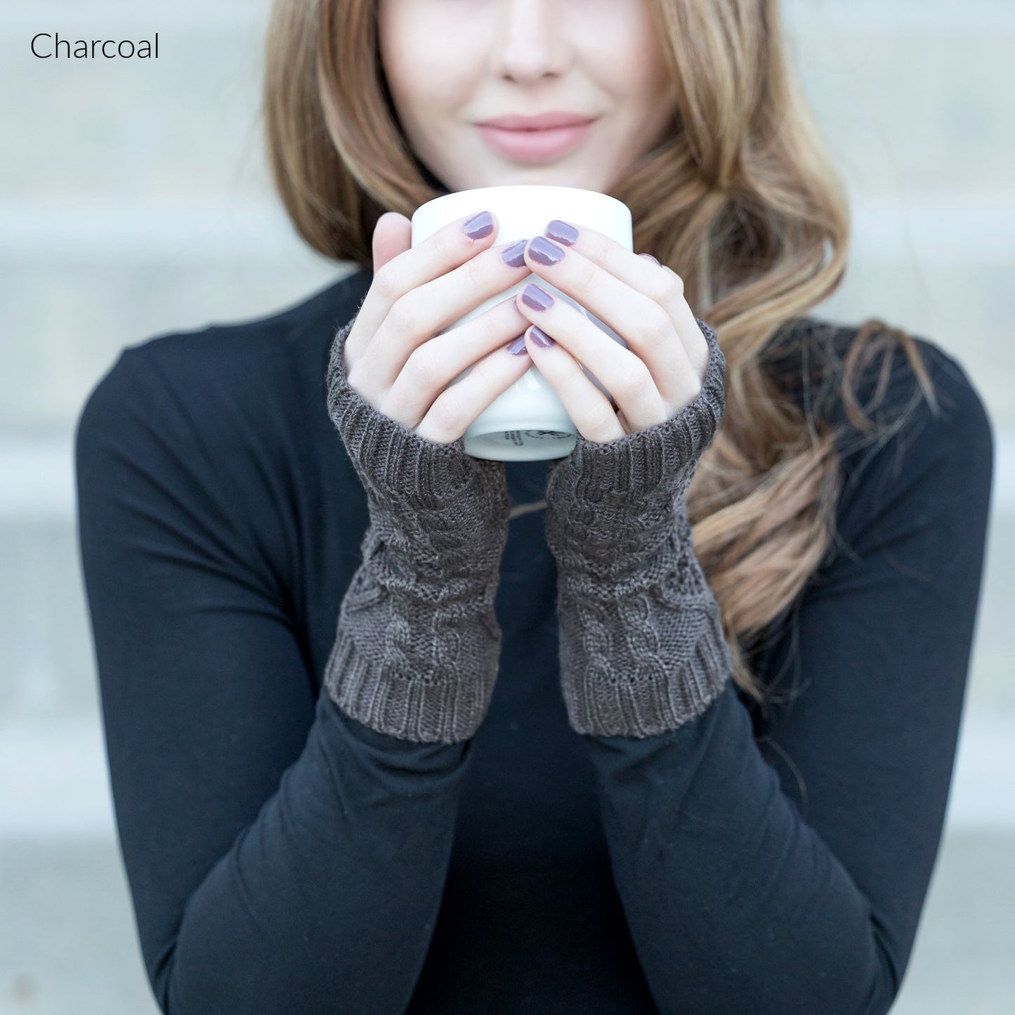 100% Soft Acrylic Diamond Cable Knit Fingerless Thumb Opening Hand Warmers | 7.5" | One Size