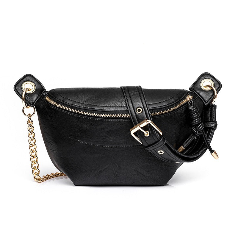 Luxe Vegan Leather Convertible Adjustable Chain Strap Sling Belt Bag | 11" x 7.5"