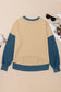Blueberi B Women's Contrast Round Neck Long Sleeve Sweatshirt Polyester Cotton Size S-2XL