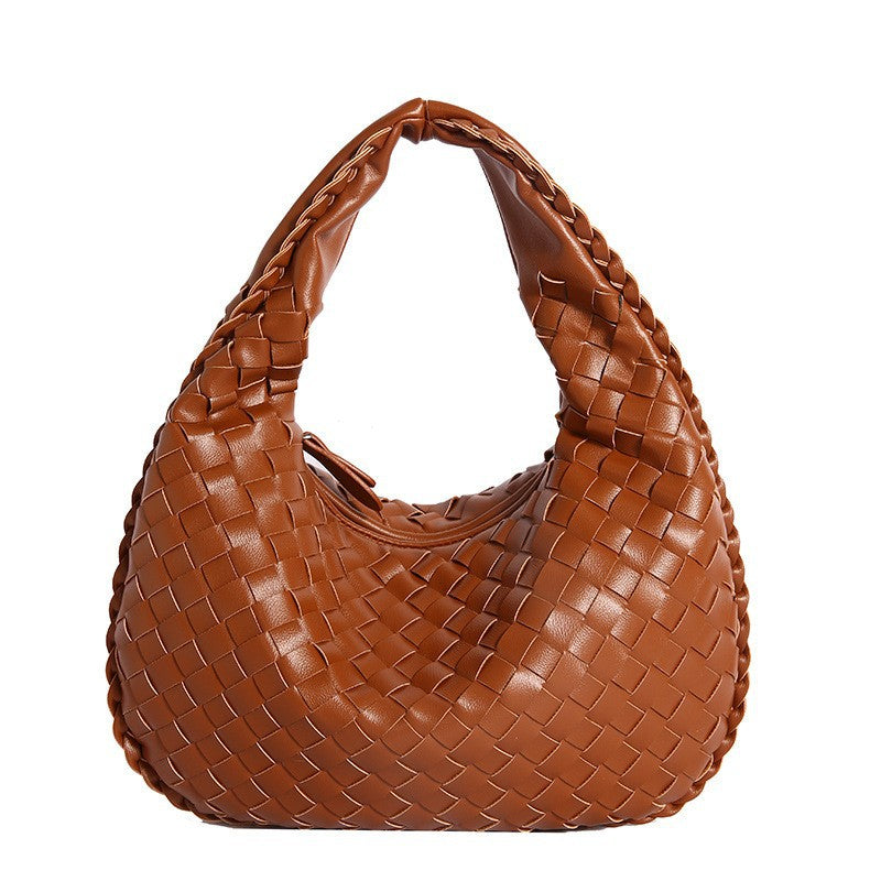 Paige Butter-Soft Woven Vegan PU Leather Handbag with Interior Divider & Multiple Pockets | Bone, Black, Cognac