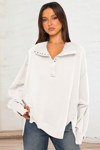 Blueberi B Women’s Exposed Seam Side Slit Long Sleeve Sweatshirt Polyester Viscose Size S-XL