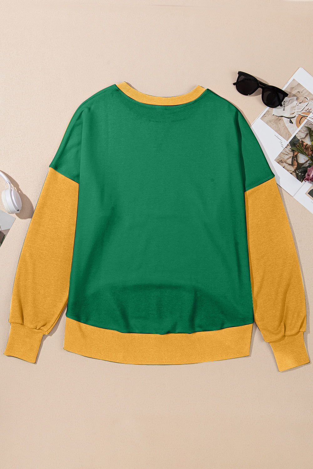 Blueberi B Women's Contrast Round Neck Long Sleeve Sweatshirt Polyester Cotton Size S-2XL