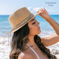 100% Straw Beaded or Embroidered Belt Accent Suede Tie Boho Wide Brim Panama Hat | One Size