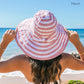 80% Cotton 20% Acrylic Classic Stripe Bow Accent Extra Wide Brim Sun Hat | One Size