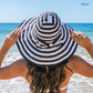 80% Cotton 20% Acrylic Classic Stripe Bow Accent Extra Wide Brim Sun Hat | One Size