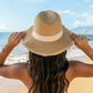 100% Straw Fray Edge Ribbon Accent Wide Brim Panama Sun Hat | One Size