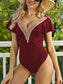 Blueberi B Women's Ruffled V-Neck Cap Sleeve One-Piece Swimwear Polyester Size S-2XL