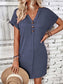 Blueberi B Women’s Quarter Button V-Neck Short Sleeve Dress Polyester Size S-XL