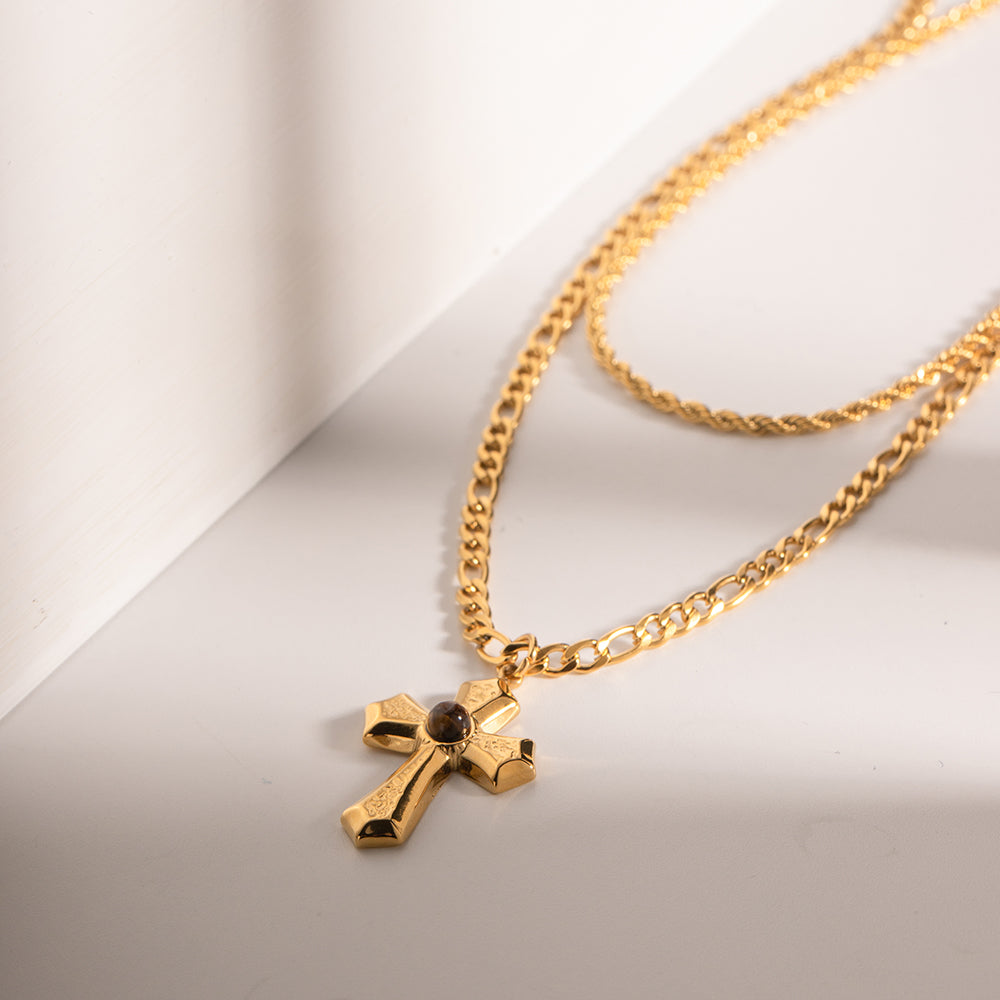 Women’s 18K Gold-Plated Double Layered Cross Necklace
