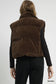 Umgee brown sherpa-lined zip vest with drawstring hem, polyester, sizes S-L (back view)