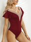 Blueberi B Women's Ruffled V-Neck Cap Sleeve One-Piece Swimwear Polyester Size S-2XL