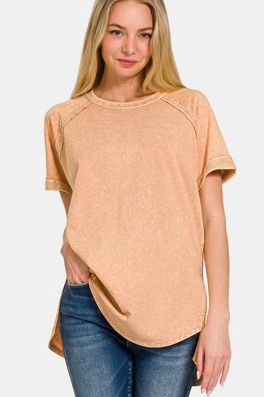 Zenana Women's Heathered Round Neck Short Sleeve Top Cotton Size S-XL