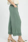 Blueberi Boutique: Mint linen wide-leg cropped pants with lace trim, side view