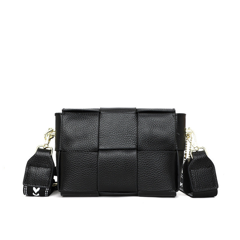 Margot Genuine Leather Cross Weave Fold-Over Crossbody Bag with Suede Pouch