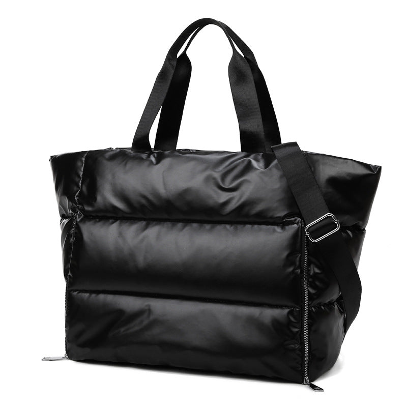 Cotton Blend Metallic Puffer Oversized Tote Bag with Removable Strap