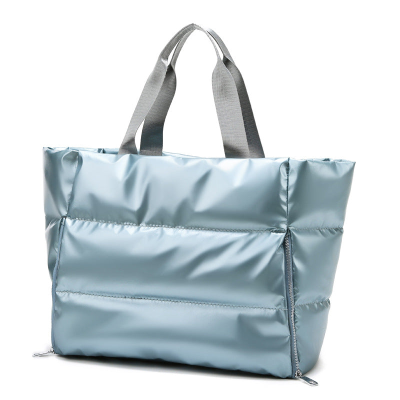 Cotton Blend Metallic Puffer Oversized Tote Bag with Removable Strap