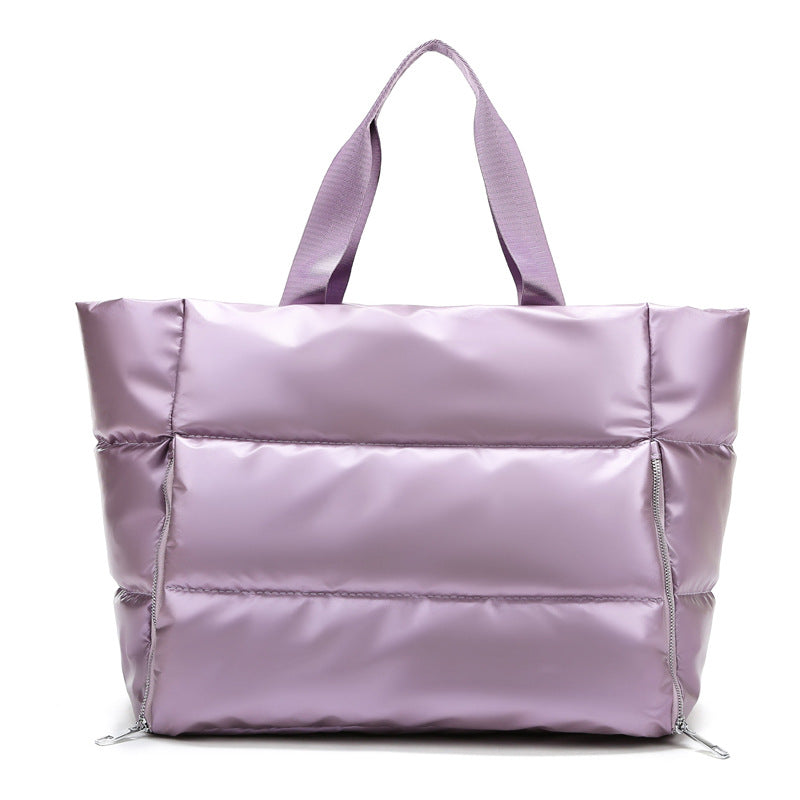 Cotton Blend Metallic Puffer Oversized Tote Bag with Removable Strap