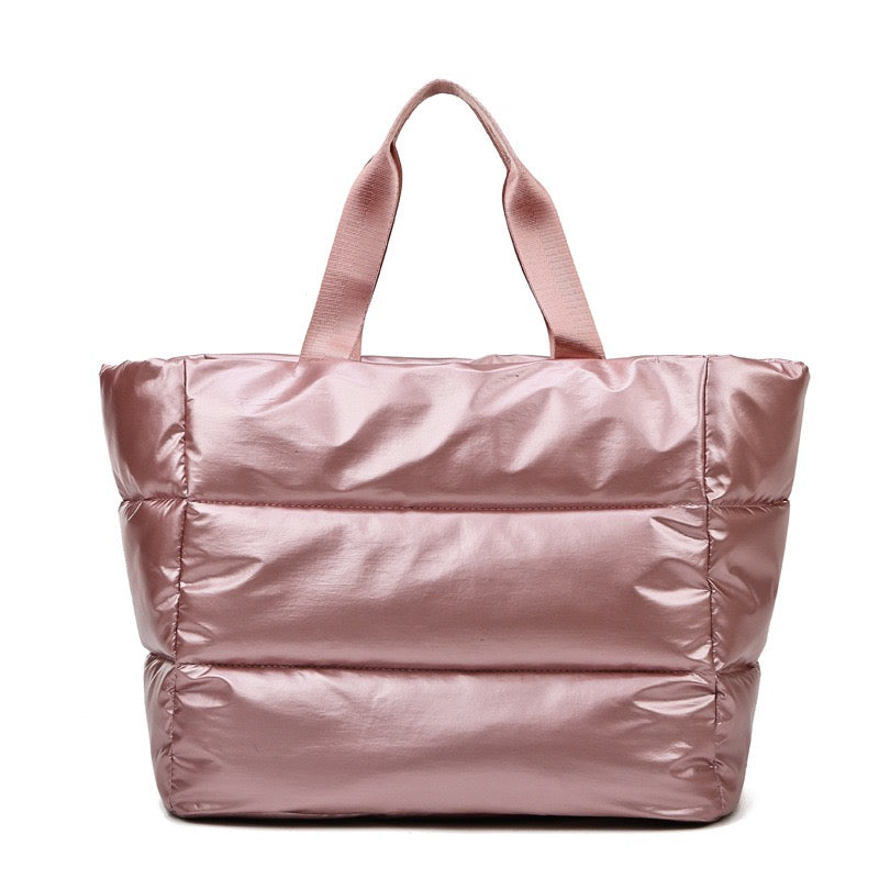 Cotton Blend Metallic Puffer Oversized Tote Bag with Removable Strap