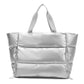 Cotton Blend Metallic Puffer Oversized Tote Bag with Removable Strap