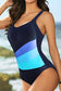 Blueberi B Women's V-Neck Sleeveless Printed One-piece Swimwear Polyester Spandex Size S-XL