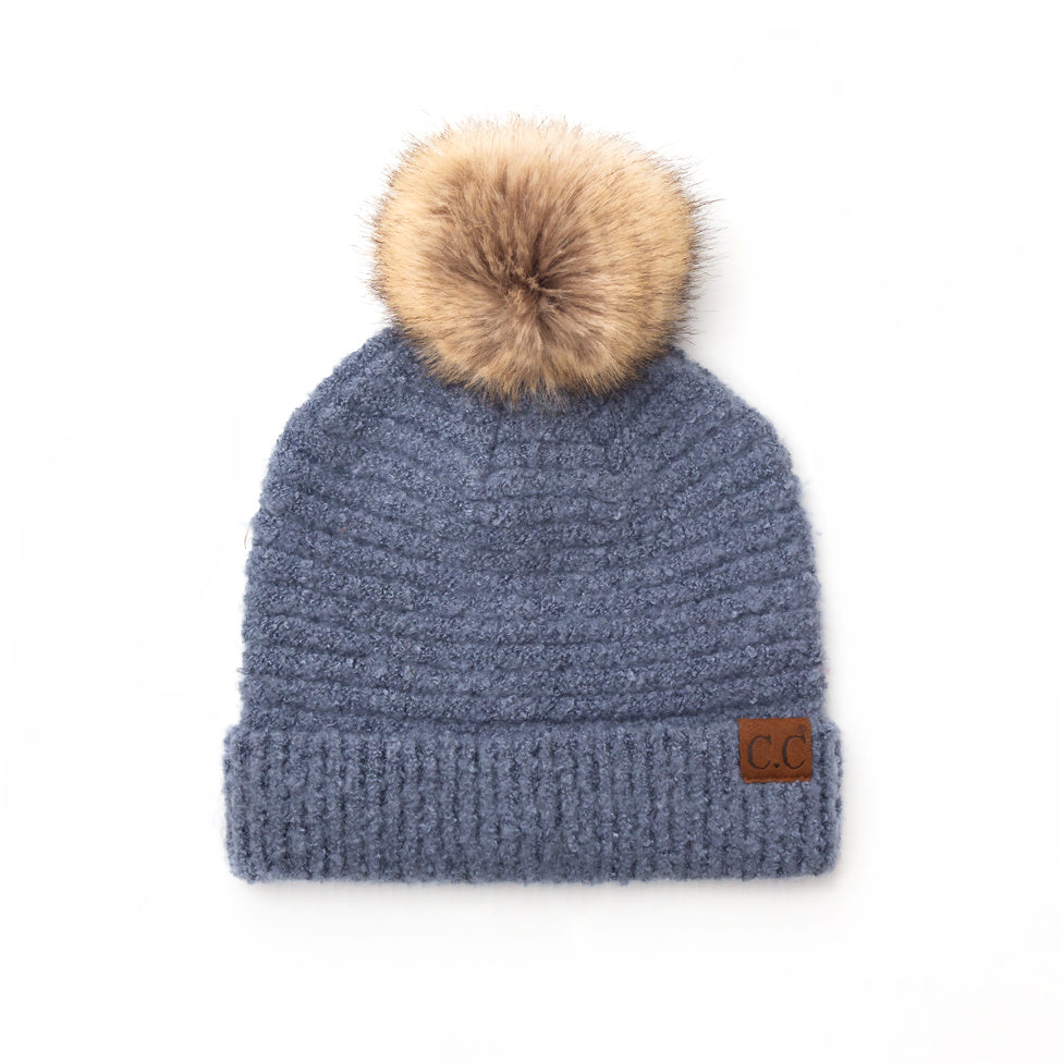 C.C® 100% Polyester Boucle Ultra Soft Faux Fur Pom Beanie | One Size