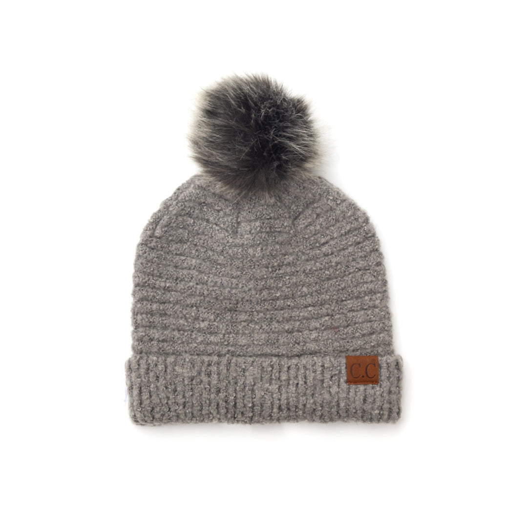 C.C® 100% Polyester Boucle Ultra Soft Faux Fur Pom Beanie | One Size